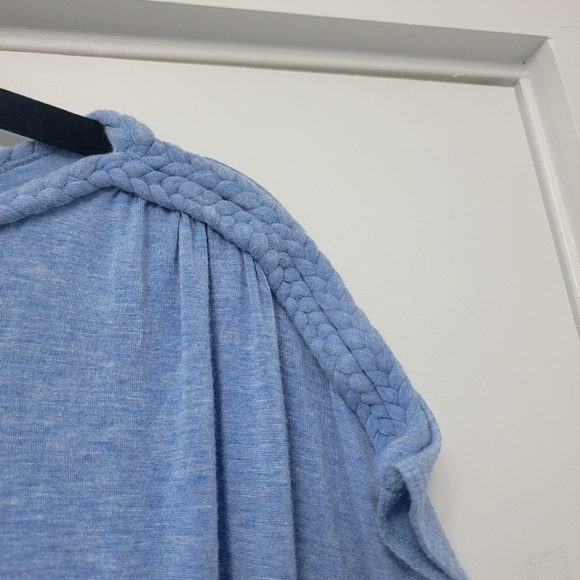 Max Studio Heather Blue Braided Boat Neck Ruched Side Dolman Sleeve T-shirt - Picture 5 of 10